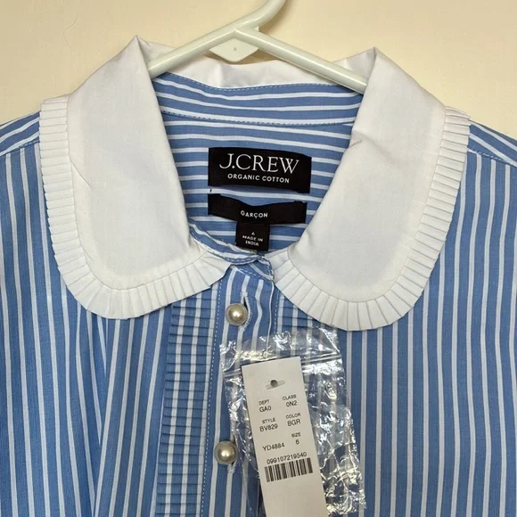 J crew Slight Cropped garçon shirt with pearl buttons in stripe Size 6 NWT - Picture 6 of 10
